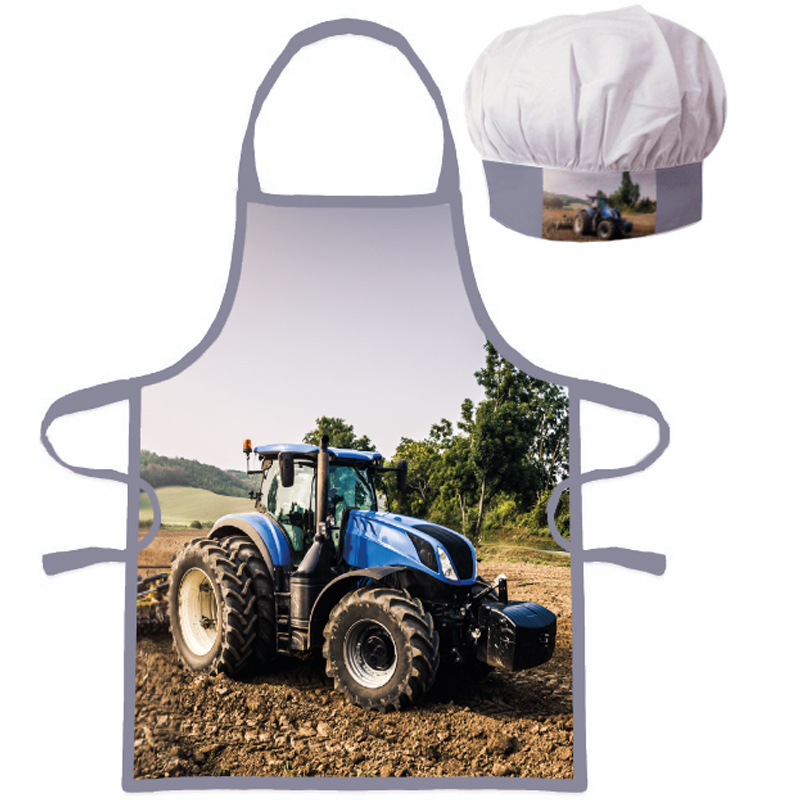 fartuszek-dzieciecy-z-czapka-traktor-niebieski Fartuszek dziecięcy z czapką Traktor niebieski