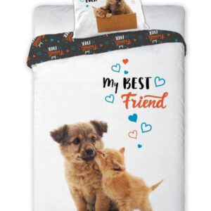 Pościel bawełna 140x200+1p70x90 Best Friends Pies i Kot